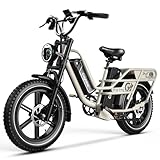 EUYBIKE Dual Battery Electric Bike for Adults, 160 Miles Long Range Cargo Ebike with 48V 60AH Removable Battery, 1450W Peak Motor 34MPH Electric Bicycle, 20' x 4' Fat Tire Mountain E Bike Grey