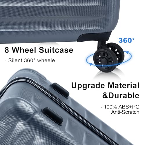 ABS+PC Expandable Lightweight Luggage 3-Piece Set with Spinner Wheels, Suitcase with TSA Lock (20/24/28) (Gray)3