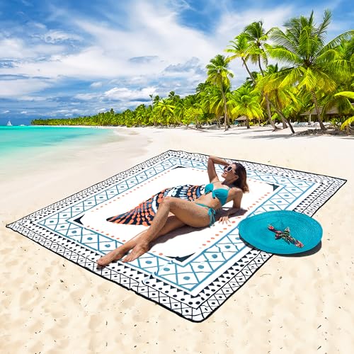 Image of WIWIGO Beach Blanket Waterproof Sandproof Beach Mat 79 inch X 83 inch /10'x9'for 2-8 Adults Quick Drying Outdoor Picnic Mat Beach Accessories for Travel, Camping, Hiking