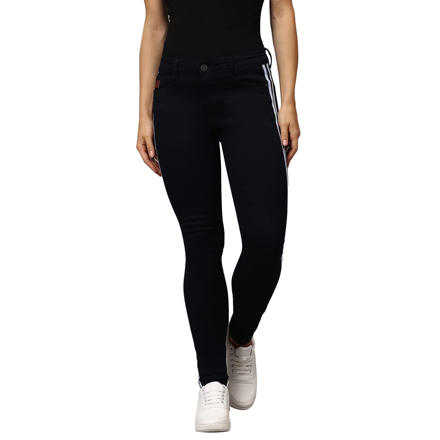 Campus Sutra Women Side Striped Casual Denim Jeans in blue