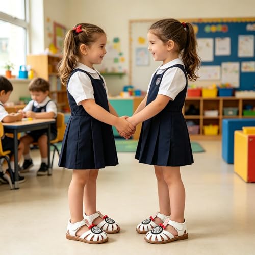 Image of Toddler Girl Sandals with Flower, Breathable Leather kids Closed Toe Sandals, Soft Rubber Non-Slip Summer Shoes for Little Girls 2-7 Years