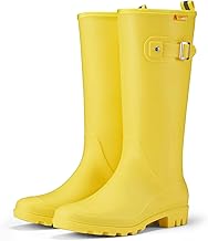 HISEA Women Rain Boots Slim Calf Fashion Waterproof PVC Rubber Boot Tall Rainboots Matte Surface Women's Rain Footwear for Ladies Outdoor Work Walking