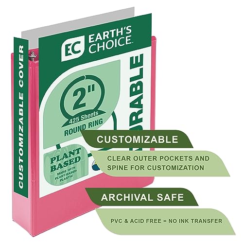 Image of Samsill Plant-Based 2 Inch Durable Round Ring, View Binder, Eco-Friendly, USDA Certified Biobased, 2 Pack, Berry Pink