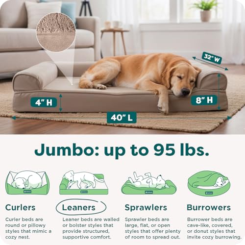 Image of Furhaven Orthopedic Dog Bed for Large Dogs w / Removable Bolsters & Washable Cover, For Dogs Up to 95 lbs - Luxe Faux Fur & Performance Linen Sofa - Woodsmoke, Jumbo /XL