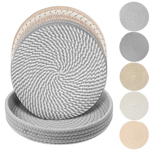 5 Pcs 10 Inch Trivets for Hot Dishes, Extra Large Thick Heat Resistant Hot Pads for Kitchen, Cotton Pot Holders for Countertop with Storage Basket, Heat Insulation Coasters for Table Protection