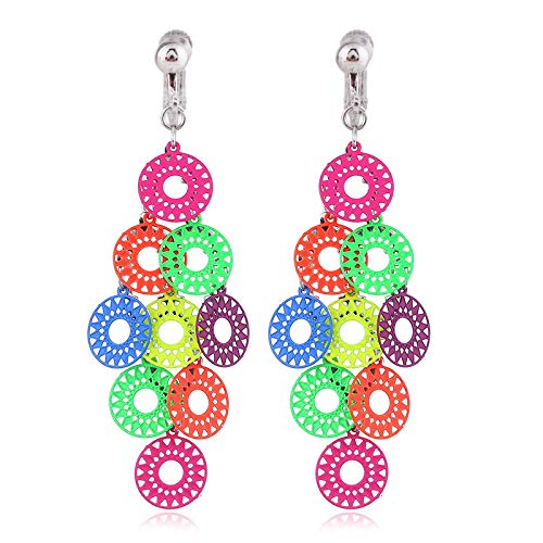 HAPPYAN New Handmade Multi-layer Clip On Earrings for Women & Clip-Ons Lightweight Flower Heart Teardrop Leaves Dangle Earrings (Sun Flower)