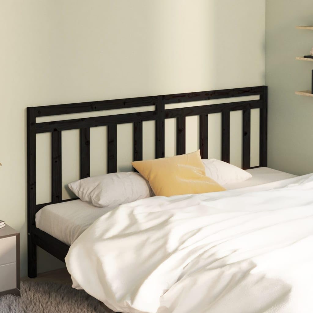 Tête de lit noire 206 x 4 x 100 cm, bois de pin massif, tête de lit pour chambre à coucher, meubles de chambre à coucher, hôtels