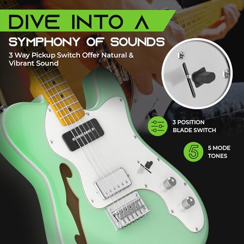 GearIT Electric Guitar (Premium Ash Tonewood),Thinline Semi-Hollow Body, GTL-200 Shoreline Series, 39in Full-Size, P90 Pickup, Humbucker with Coil Split, Round Frets, Accessories - Surf Green 6 GearIT Electric Guitar (Premium Ash Tonewood),Thinline Semi-Hollow Body, GTL-200 Shoreline Series, 39in Full-Size, P90 Pickup, Humbucker with Coil Split, Round Frets, Accessories - Surf Green - Image 4