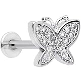 Body Candy Womens16G Steel Clear Accent Butterfly Labret Monroe Lip Ring Tragus 8mm Cartilage Stud 5/16'