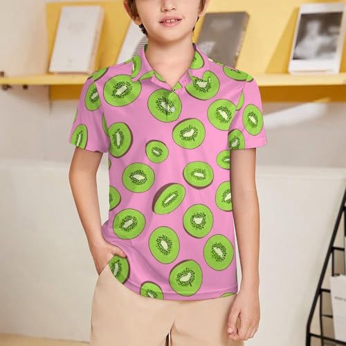 Boys' Classic Polo Shirts Short Sleeve Moisture-Wicking Golf & Tennis Shirts for Youth Teens Cute Kiwi Fruit2