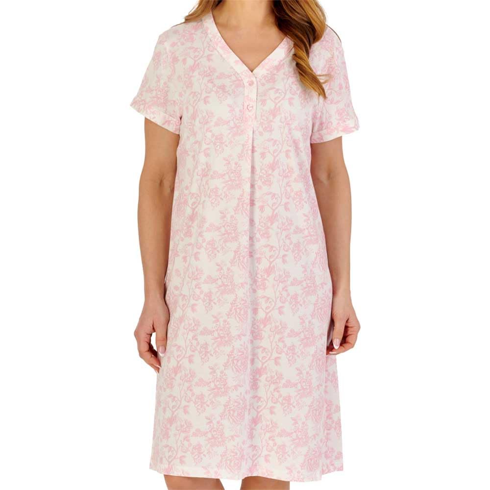 Slenderella Ladies Vintage Floral Short Sleeve Jersey Nightdress ND1106 Pink 20-22