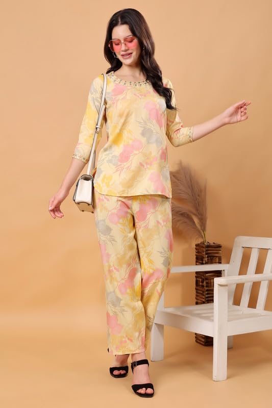 Image of London Hills Women Printed Kurta with Pant Salwar Suit Set || Plazo Kurti Cotton Set