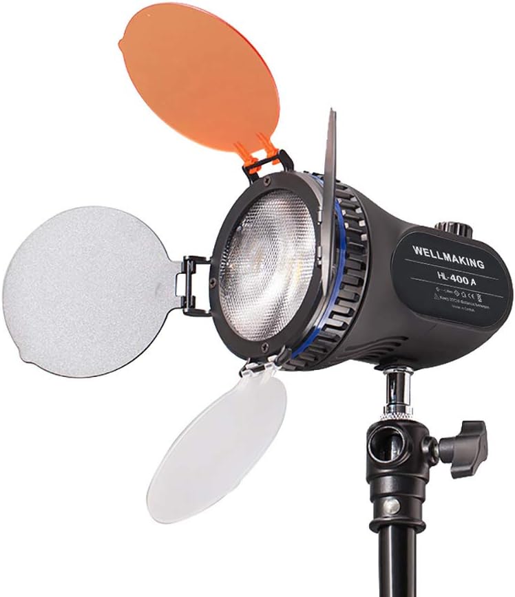 Wellmaking 40W Portable LED Light Continuous Light HL-400A COB Spotlight Video Light CRI96+ Dimmable Lightweight Noiseless Fresnel Lens AC/DC Power Supply Bowens Mount Wireless Remote Control