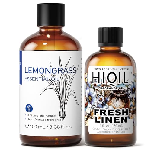 HIQILI Aceite Esencial Hierba Limón 100ML y Aceite Aroma Fresh Linen 30ML