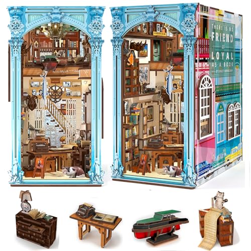 MiniCity Book Nook Kit, DIY Miniature Dollhouse Booknook Kit, 3D Wooden Puzzle Bookend Bookshelf...