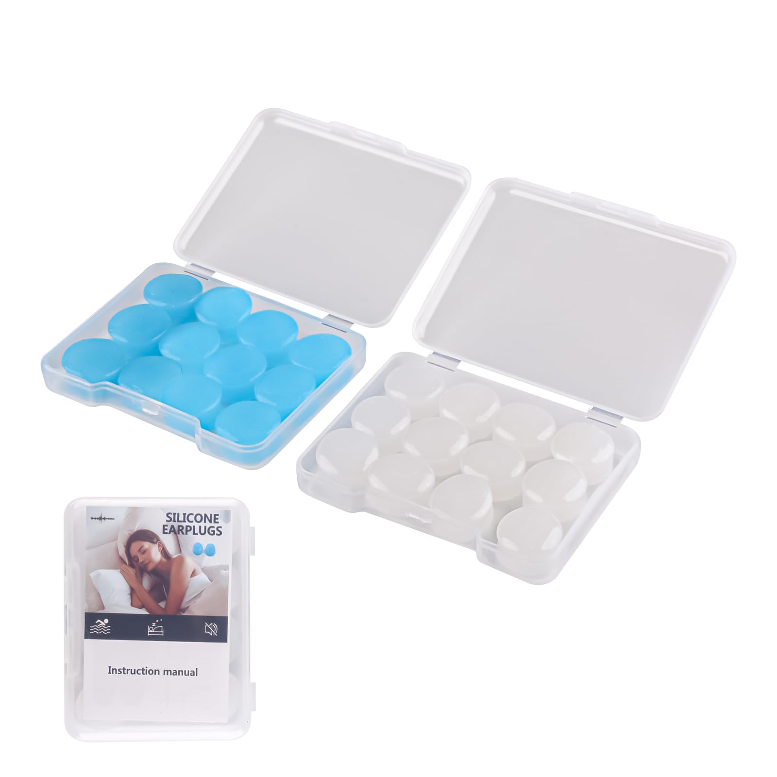 24 PCS Waterproof Ear Plugs for Sleep, Noise Cancelling Silicone Ear Plugs, Soft Reusable ...