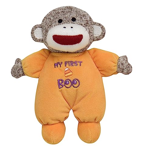 Sock Monkey Halloween 9 inch Plush Rattle with Embroidery (My First Boo, Orange)