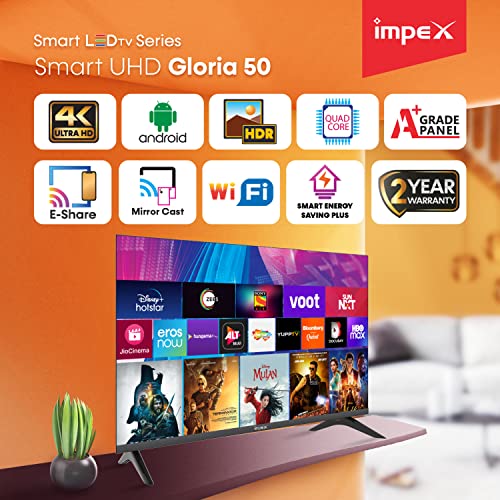 تلفزيون ذكي 50 بوصة من امبيكس، شاشة LED و4 كيه UHD - غلوريا 50