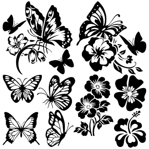 GORGECRAFT Lot de 4 Autocollants de Voiture en Forme de Papillon Motif Fleur d'hibiscus Noire Réfléchissants Hawaïens pour Pare Chocs de Voiture Imperméables en Pet...