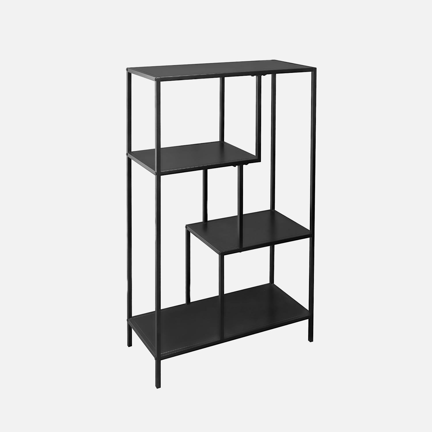 Bücherregal aus schwarzem Metall asymmetrisch 4 Ebenen B 69 x T 33 x H 113,5cm - Industrielle