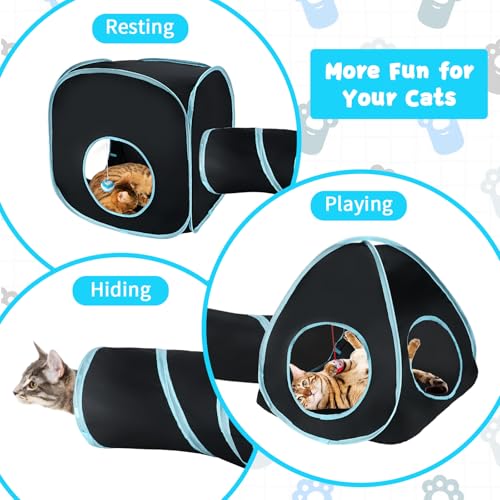 Image of Rypet Cat Tunnels for Indoor Cats with Cube Tent, Interactive Collapsible Cat Tube and Foldable Cubes Playground for Hiding Hunting and Resting, Pet Tube with Bell for Kitten, Rabbit, Puppy, Ferret