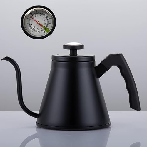 Miniatura 1 de Pour Over Kettle - Cafetera de cuello de cisne con termómetro, tetera de acero inoxidable negro, tetera de inducción para todas las estufas con