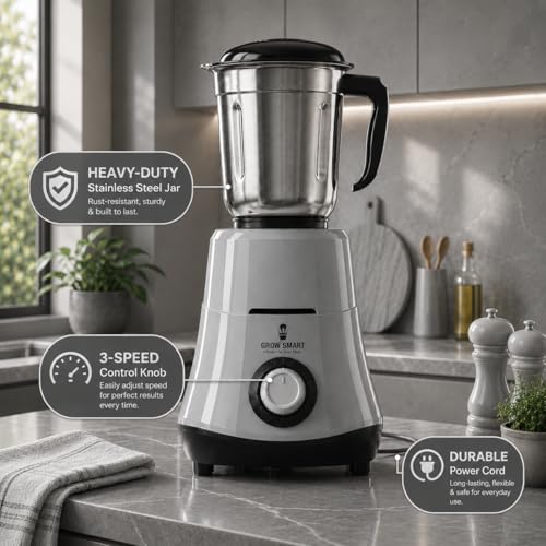 Image of HydroGrind Powerful 750 W Juicer Mixer Grinder For Kitchen 3 Jars (3 Stainless Steel) Mixie For Mixing, Grinding, Juicing 4 Years Warranty (Grey & Black)