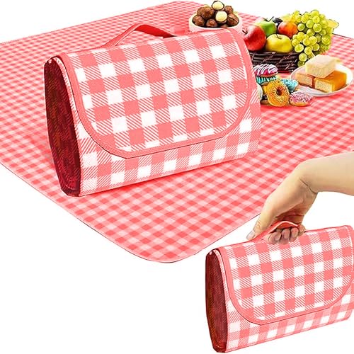 Oversized Outdoor placemat Light Weight Waterproof Folding Tote Bag red and White Stripes Perfect for Beach Lawn Parties (Red and White Stripes) (80
