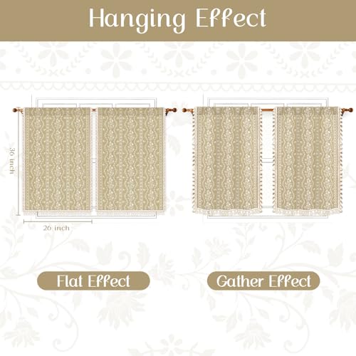 Image of Yinhua Boho Kitchen Curtains 36 Inch Length Vintage Linen Cafe Curtains Light Filtering Bohemian Floral Tier Rod Pocket Farmhouse Rustic Tassel Small Drapes with Tiebacks, 2 Panels, Natural