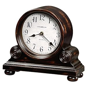 Howard Miller Murray Mantel Clock, Vintage Black Finish Hard Wood Material Applied Rosettes & Bun, Crystal Glass Dial Arabic Numerals Triple-Chime Harmonic Movement Perfect for Home Decor