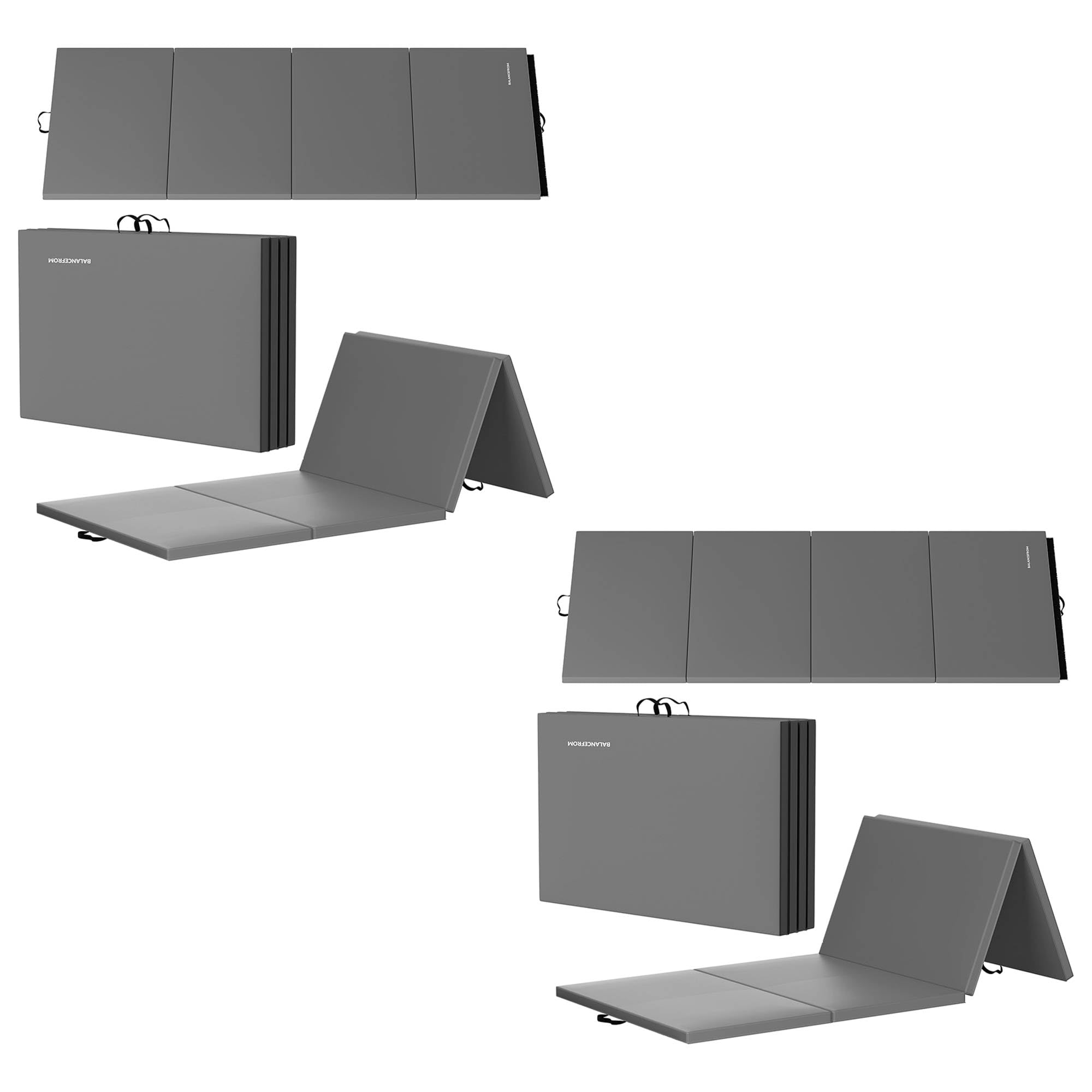 BalanceFrom 2-Pack 10x4 Feet 4-Panel Folding Gymnastics Mat Gray 2-Inch Thick Pad with Vinyl Surface and Carrying Handles