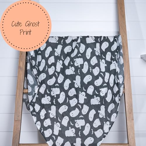 Image of LollyBanks Muslin Swaddle Blankets, 100% Cotton Baby Swaddle for Newborn Boys and Girls, Soft and Breathable 47 x 47 Inches Infant Blanket, Baby Registry Must Haves (Cute Ghost Halloween Print)