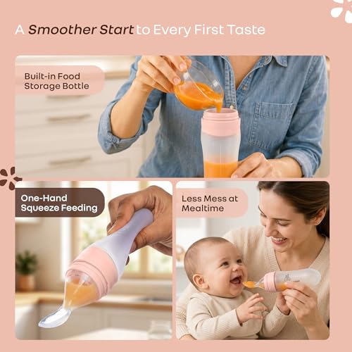 Image of R for Rabbit First Feed Food Feeder for Kids, 90ml Capacity, Premium Soft Silicone Spoon Food Grade BPA Free Material for Kids of 12+ Months (Pink)