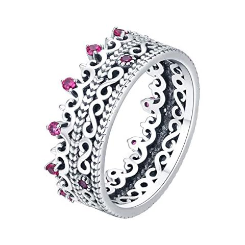 TIZIKJ 925 Sterling Silver Princess Crown Ring for Women Girls in the Engagement Wedding,USSIZE6 Cover