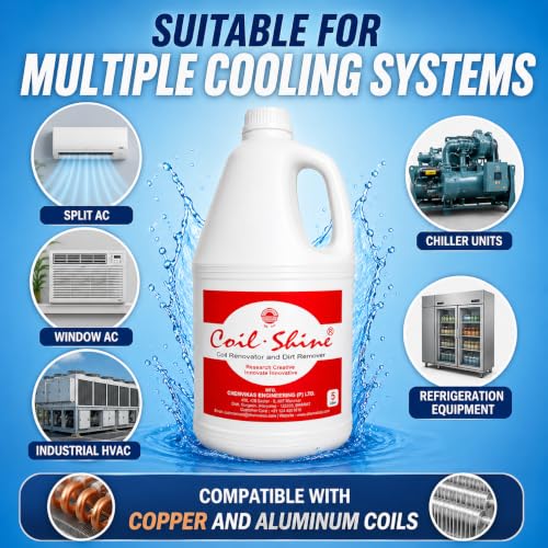 Image of Coil Shine AC Coil Cleaner 5 Litre | Professional Grade HVAC Coil Cleaning Liquid | Deep Dirt & Dust Remover | Improves Cooling Efficiency | Heavy Duty HDPE Bottle (Pack of 1)