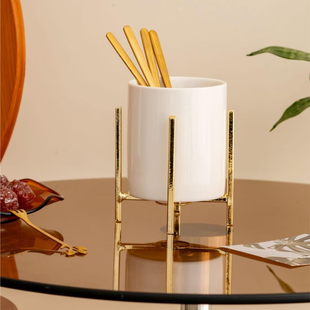 Organizador Escritorio Este Portalápices De Cerámica Escritorio Puede Contener Bolígrafos, Reglas, Tijeras, Pinceles Maquillaje, Etc para Oficina(Gold)