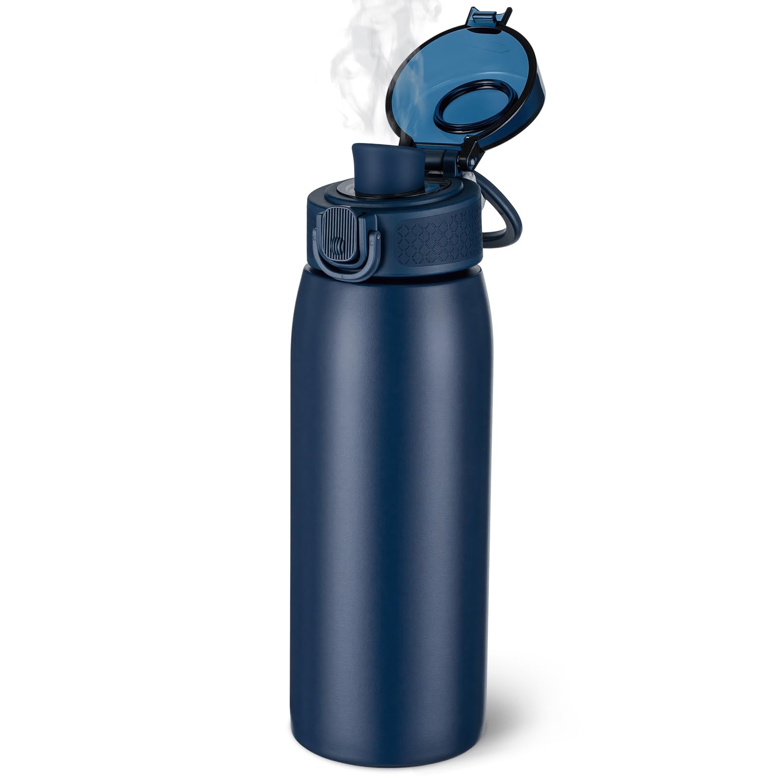 Insulated Water Bottle 18 oz with Dustproof Lid, Carry Handle & Tea Infuser, BPA-Free & Leakproof, Stainless Steel Water Bottles Ideal for Fitness, Hiking, Office & Outdoor Use （Dark Blue ）