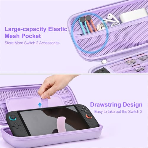Image of innoAura Switch 2 Case 14-in-1 Bundle for NS Switch 2 (2025), with Carrying Case, Protective Cover, Thumb Grips, Screen Protector, Cute Pendant and Sticker, Purple
