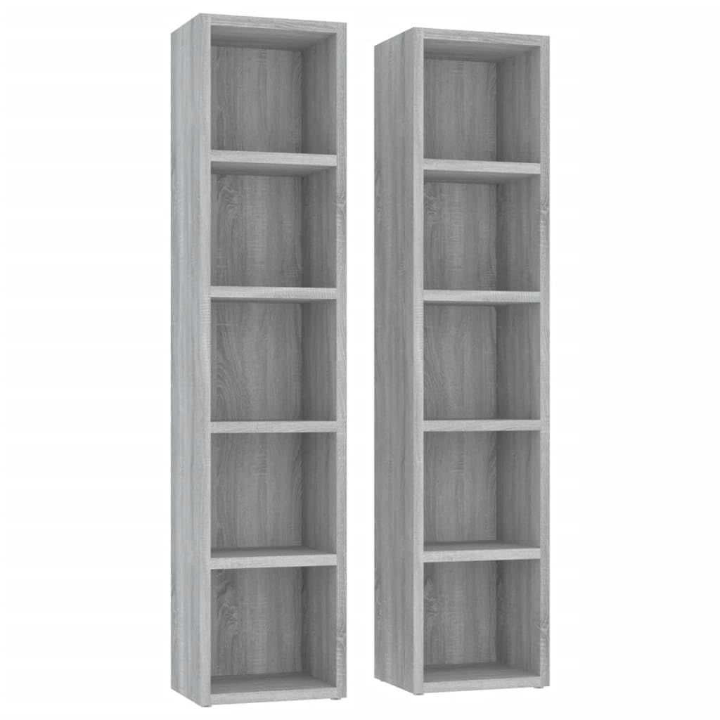 vidaXL CD Cabinets 2 pcs, Display Cabinet with Compartment, Storage Cabinet for Living Room, Cupboard, Bookcase, Grey Sonoma Engineered Wood
