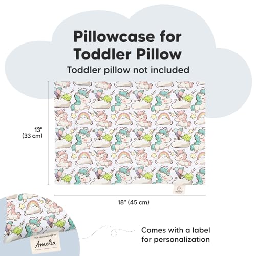 Image of KeaBabies Toddler Pillowcase 13 inchx18 inch - Organic Cotton Toddler Pillowcase for Kids,Boys,Girls,Soft & Durable Cotton Cover for Miniature Sleepy Pillows,Cute Colors,Pillow Sold Separately(Unicorn Dreams)