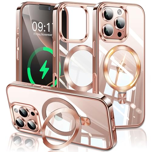 Image of ESTPEAK Desert Titanium CD Mag-Stand Case for iPhone 16 Pro Max Case with Invisible Magnetic Ring, [Fit for MagSafe] [Never Yellowing] Top Clear Phone Case Cover for iPhone 16 ProMax 6.9 inch