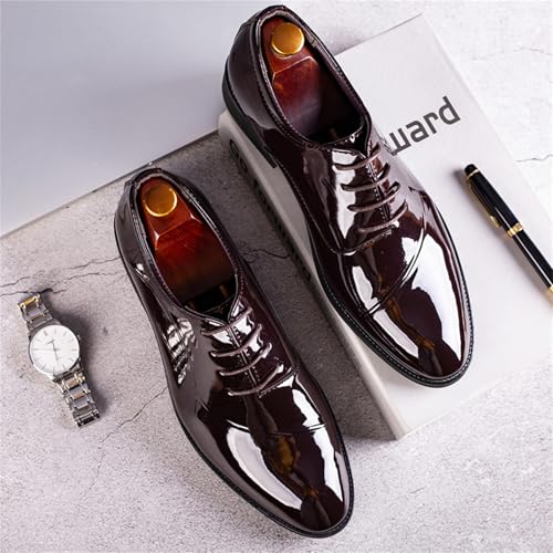 Image of Men's Trendy High Gloss Patent Leather Business Oxford Lightweight Derby Shoes Formal Lace Up Dress Shoes