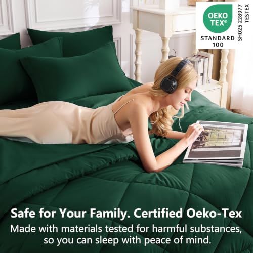 Image of CozyLux Full Size Comforter Sets Emerald Green - 7 Pieces Bed in a Bag Full, Luxury Soft Bed Set for All Seasons, Bedding Set with Down Alternative Comforter, Sheets, Pillowcases & Shams