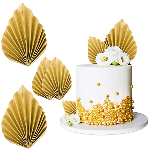 BETESSIN 4Pcs Boho Kuchen Deko Tortenaufsatz Palmenblätter Gold Tortendeko Papier Palmenblatt Cake Topper Dschungel Geburtstag Hochzeit Böhmisch Party Kuchendekoration in 2 Größen