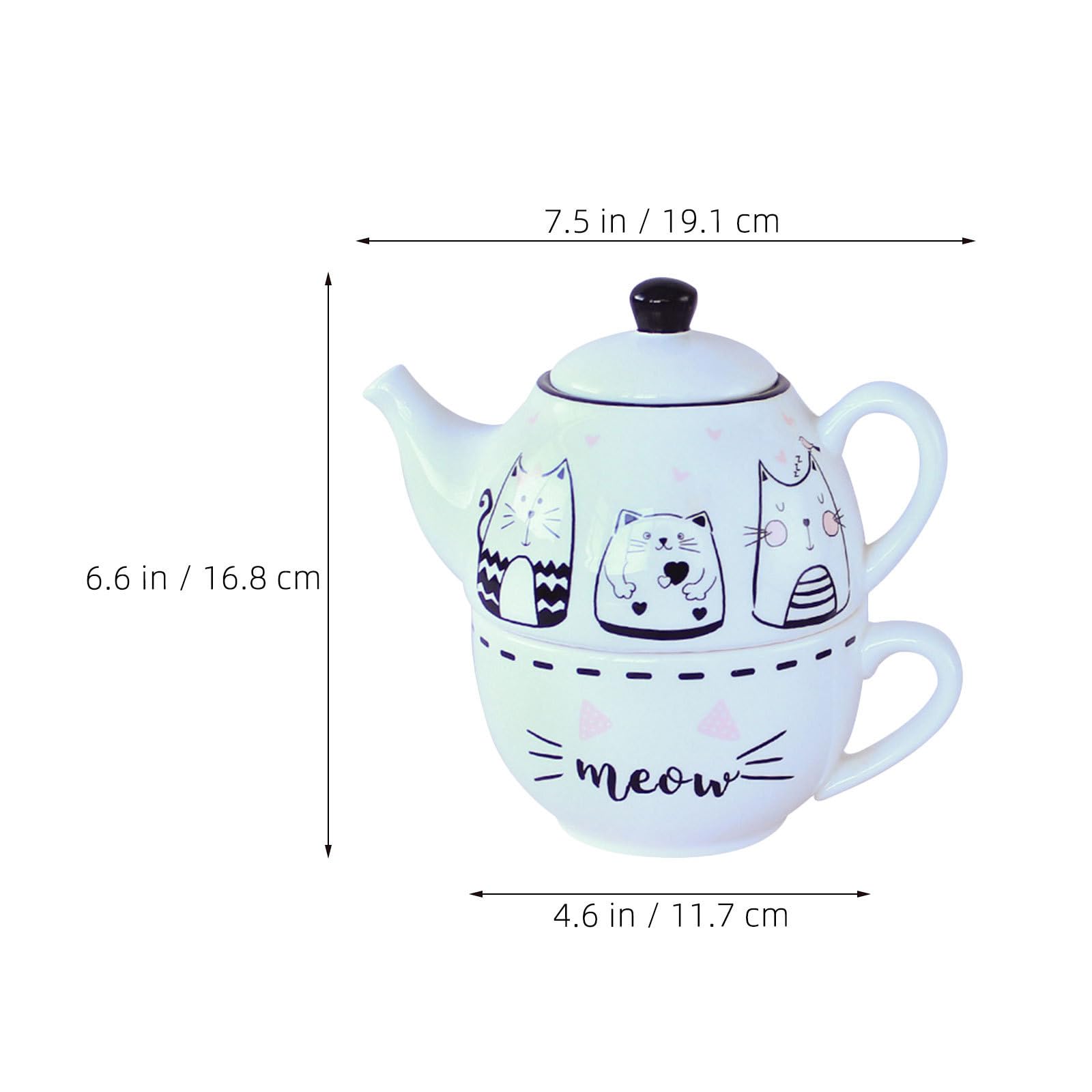 Didiseaon Juego de Té Diseño Original y Elegante de Cerámica Forma de Gato Blanco Tetera y Taza Decorativa para Uso Diario para Aficionados al Té