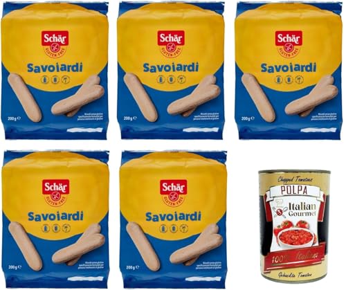Paquete de 5 galletas Savoiardi sin gluten sin gluten, galletas de 200 g+ Italian gourmet Polpa 400gr
