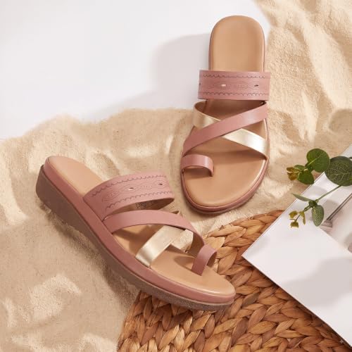 Image of YOHO Evergreen Slides Cross Strap Sandals for Women | Stylish, Comfortable Orthopedic & Anti Skid | Office, Summer, Beach, Casual Wear Flats for Ladies /Girls