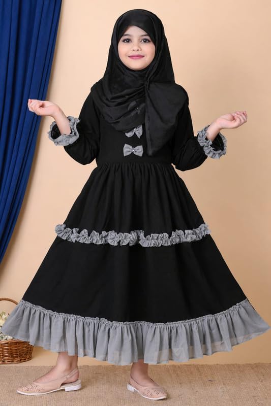 Full Length Burka and Hijab Set for Girls Elegant Modest Wear Soft Comfortable Coverage Outfit Grey 8-9 Years-image-23