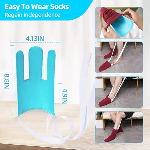 Sock Aids for Putting On Socks, Sock Assistant Device No Bending for Easy Dressing, Sock Helper Tool with Adjustable Extended Shoe Horn Long Handle, Back Scratcher for Seniors, Disabled, Pregnant - Thumbnail 3
