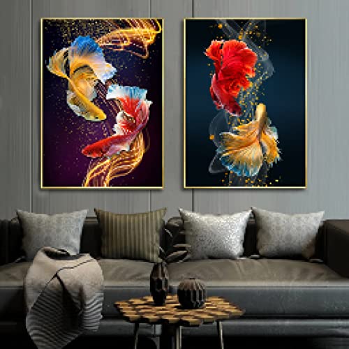 Art mural poisson rouge abstrait moderne impressions sur toile 40x50